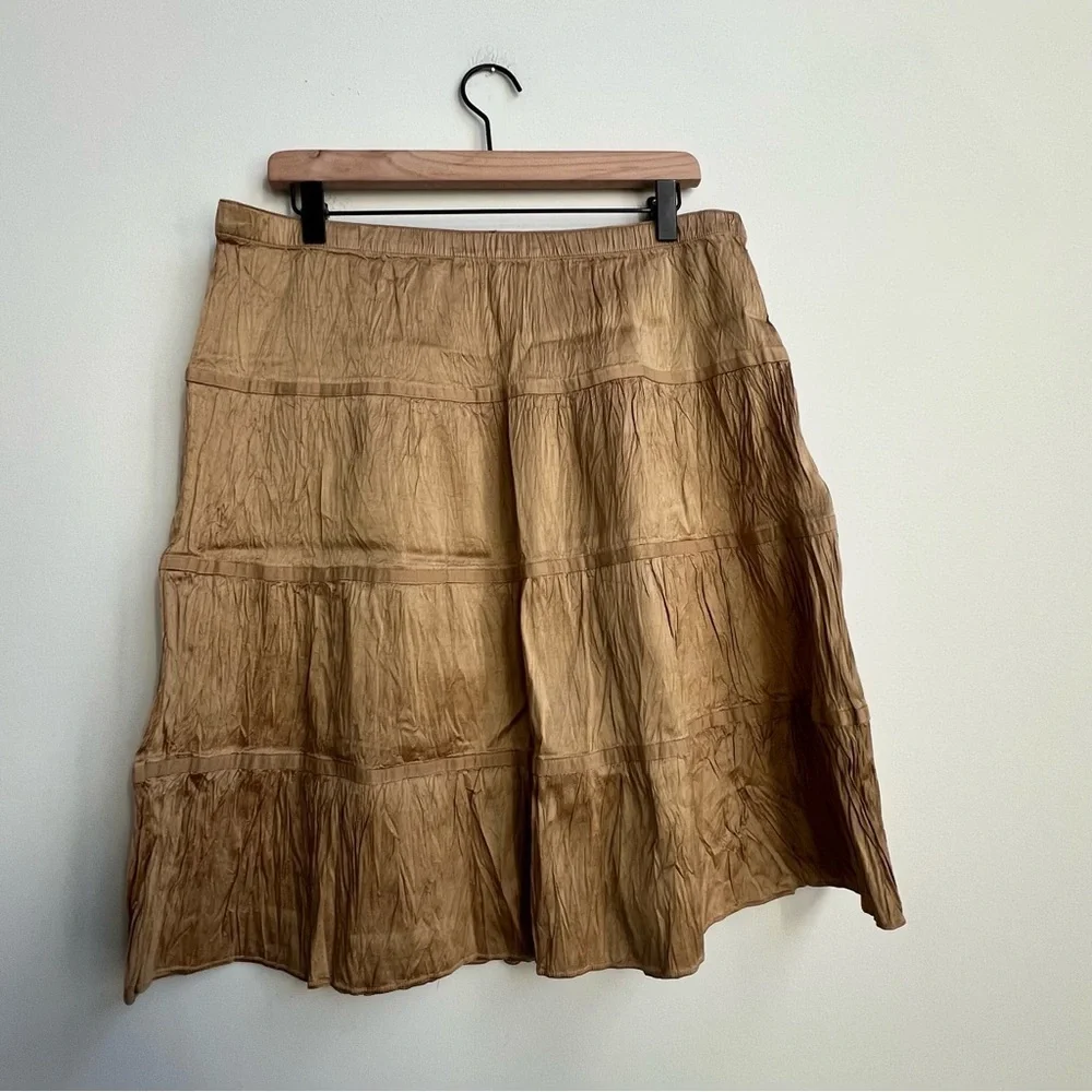 Vintage American Eagle 100% Silk Tiered Skirt Romantic Boho Cottagecore Crinkle